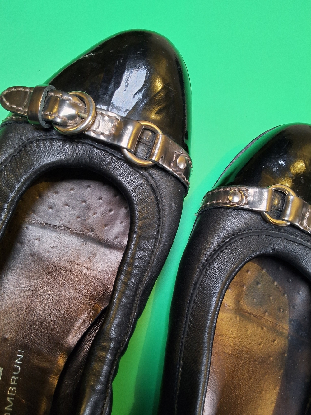 AGL Black Patent Leather Ballet Flats with Silver Buckle - Picture 11 of 14